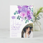 美しい庭園のパープルグリーンの花の卒業式 招待状 (スタンド正面)