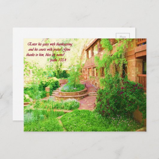 美しい庭園の中庭の写真と聖書の一節 ポストカード (正面/裏面)
