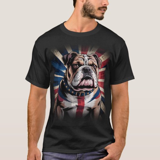 美しい強くて強力なブルドッグ英国国旗 Tシャツ (正面)