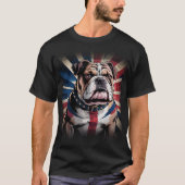 美しい強く力強いブルドッグ イギリス国旗 Tシャツ (正面)