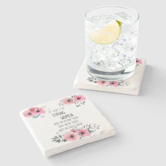 美しい強さを誇る女性への名言 水彩フラワーデザイン ストーンコースター (横)