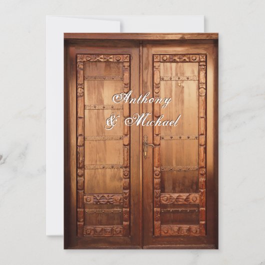 美しい彫刻された木製のドア結婚式招待状 招待状 (正面)