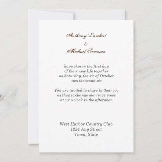 美しい彫刻された木製のドア結婚式招待状 招待状 (裏面)