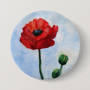 美しい心の赤いケシの水彩画の芸術 缶バッジ