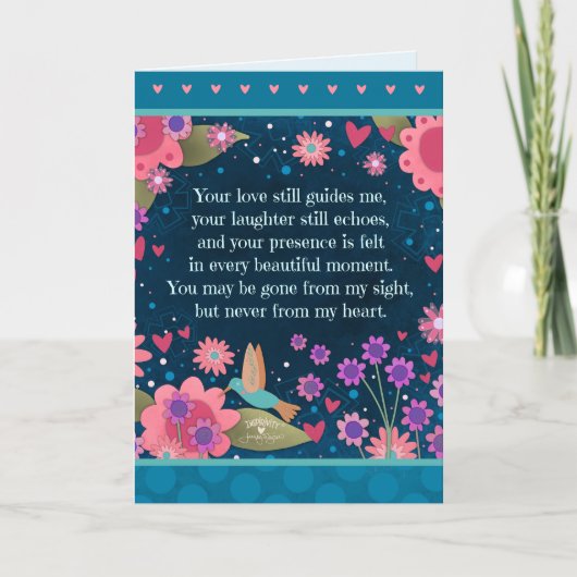 美しい悔やみや弔慰引用文ブルーかわいらしフローラハート カード (正面)