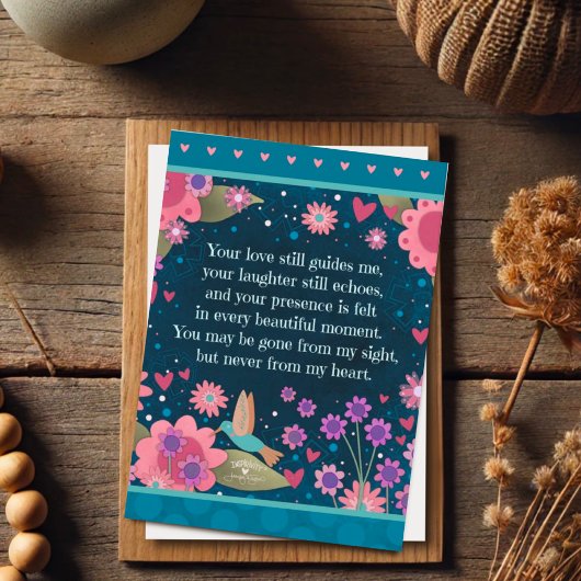 美しい悔やみや弔慰引用文ブルーかわいらしフローラハート カード