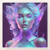 美しい愛かわいらしアート氷のガラス女性 ガラスコースター (正面)