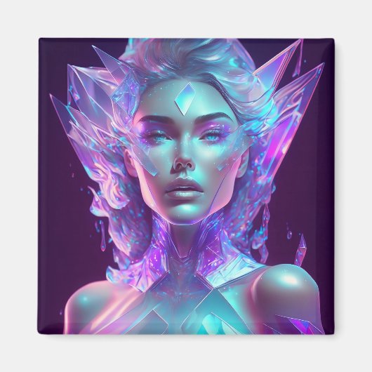 美しい愛かわいらしアート氷のガラス女性 マグネット (正面)