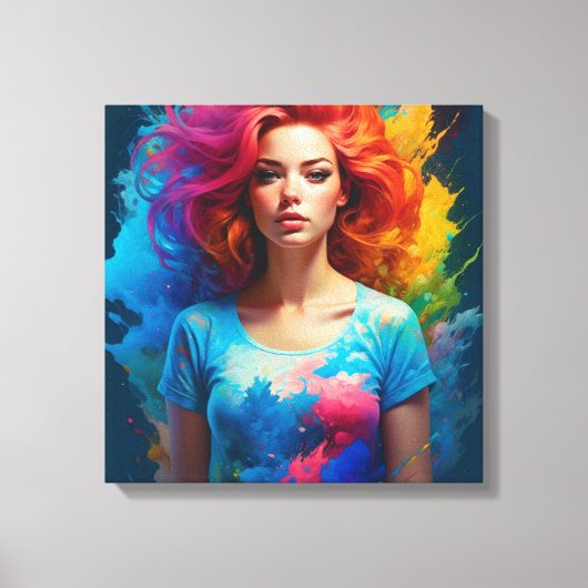 美しい愛のアートウーマンカラフル キャンバスプリント (正面)