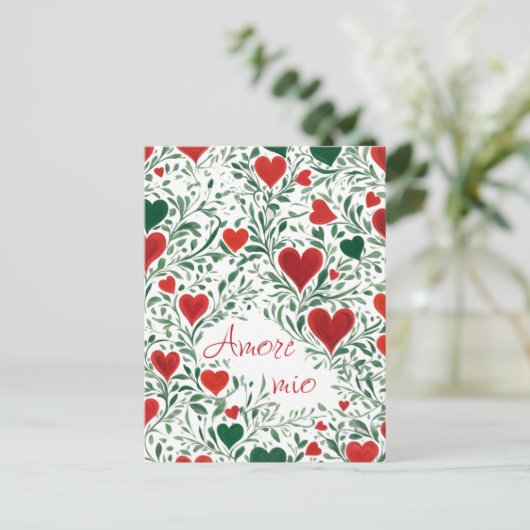 美しい愛の植物の渦巻きハートイタリアン色 ポストカード (スタンド正面)