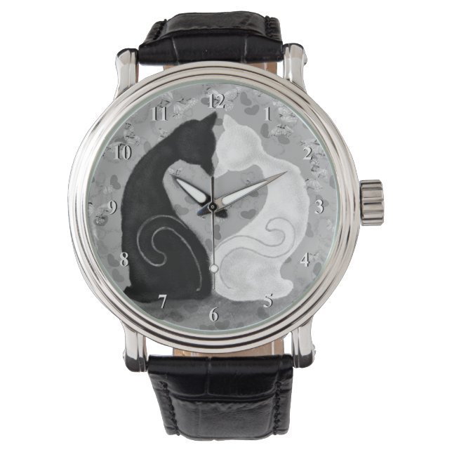 美しい愛の猫カップル時計ギフト 腕時計 (正面)