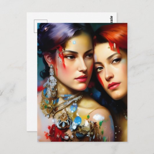 美しい愛カラフル人の絵画はがき ポストカード (正面/裏面)