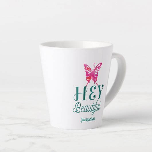 美しい感動的引用文ヘイ美しい カフェラテマグ (右アングル)