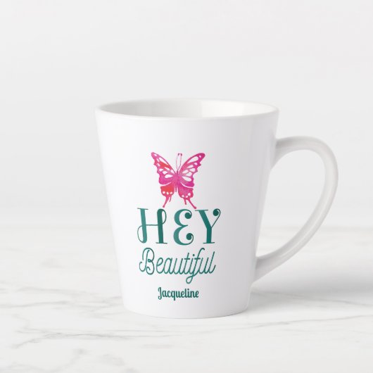 美しい感動的引用文ヘイ美しい カフェラテマグ (右)