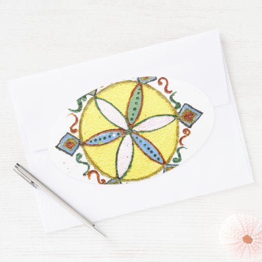 美しい感動的星フローラベクトルパターン 楕円形シール (封筒)