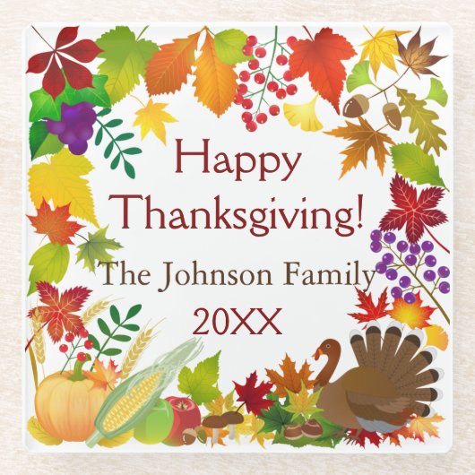 美しい感謝祭の収穫 ガラスコースター (正面)