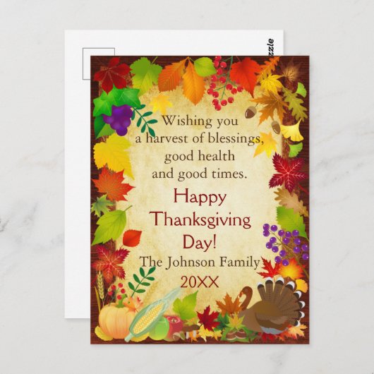 美しい感謝祭の収穫 ポストカード (正面/裏面)