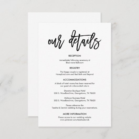 美しい我々の結婚詳細、黒筆のインク エンクロージャーカード (正面/裏面)