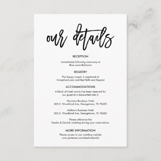 美しい我々の結婚詳細、黒筆のインク エンクロージャーカード (正面)