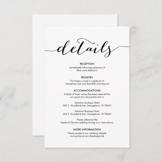 美しい我々結婚の詳細の素朴なモダンブラック エンクロージャーカード (正面/裏面)