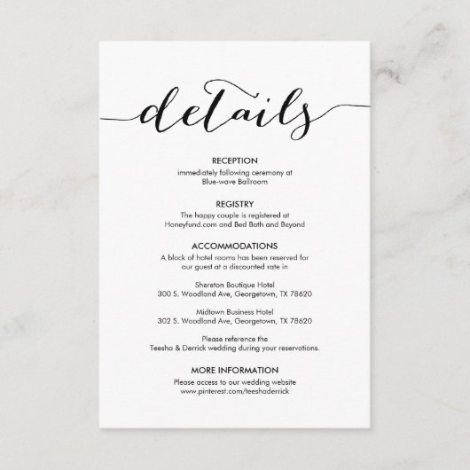 美しい我々結婚の詳細の素朴なモダンブラック エンクロージャーカード (正面)