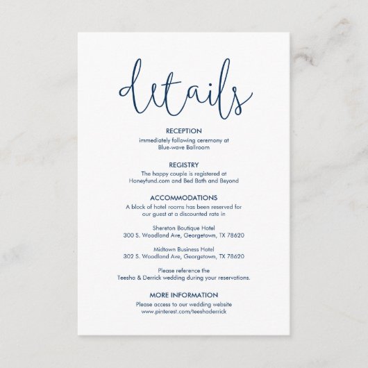 美しい我結婚々の詳細の素朴なモダン海軍 エンクロージャーカード (正面)