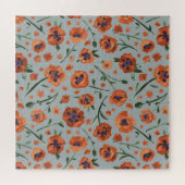 美しい手のオ絵を描レンジのポピーな花のパターン ジグソーパズル (横)