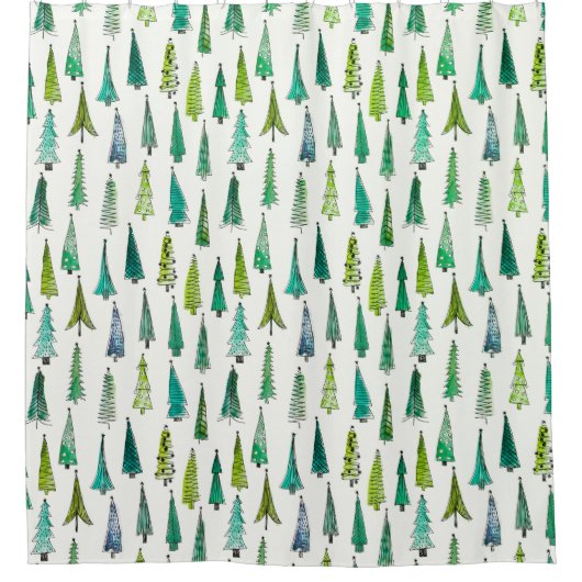 美しい手の絵を描クリスマスツリーのパターン | シャワーカーテン (正面)