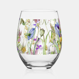 美しい手の絵を描フローラプリント ステムなしワイングラス
