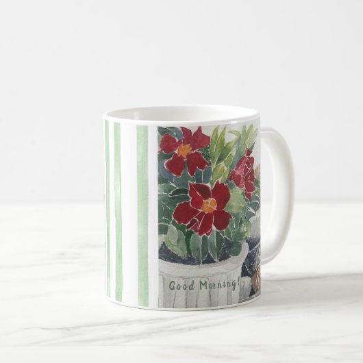 美しい手の絵を描水色の花コーヒーマグ コーヒーマグカップ (正面右)