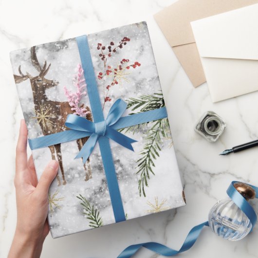 美しい手の絵を描水色トナカイ ラッピングペーパー (ギフト)