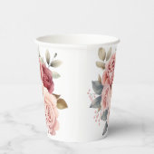 美しい手描きのくすんだビンテージローズのデザイン 紙コップ (右)