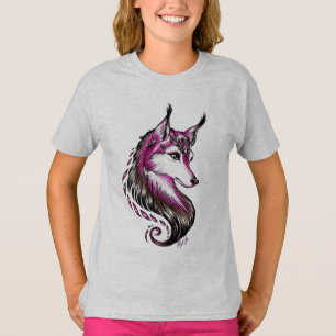 美しい手描きのオオカミの芸術の女の子のTシャツ Tシャツ