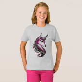 美しい手描きのオオカミの芸術の女の子のTシャツ Tシャツ (正面フル)