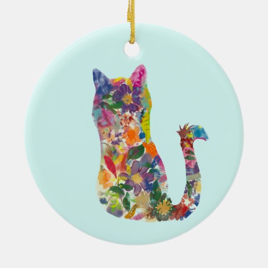 美しい手描きの花猫 セラミックオーナメント (裏面)