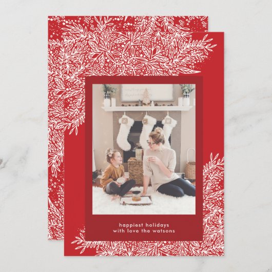 美しい手描きクリスマスホリデーフォトカード シーズンカード (正面/裏面)