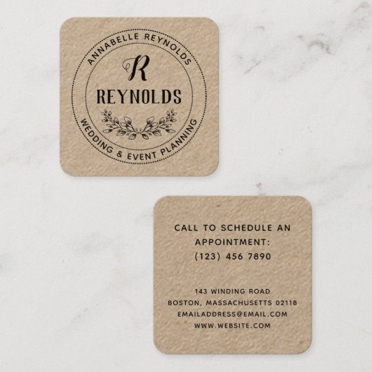 美しい手描きハーフリースモノグラム スクエア名刺 (正面/裏面)