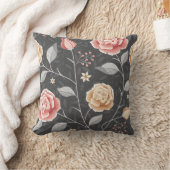 美しい手描きピンクと黄色のローズパターン クッション (ブランケット)