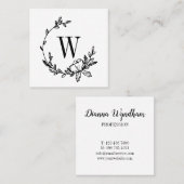 美しい手描きフラワーリースモノグラム スクエア名刺 (正面/裏面)
