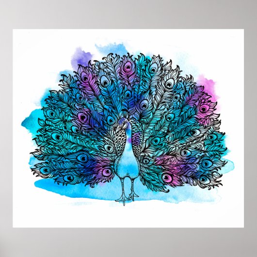 美しい手描き孔雀の鳥は多くのデで構成される ポスター (正面)