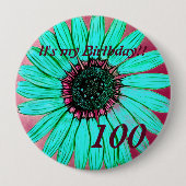 美しい手描き花100誕生日 缶バッジ (正面)