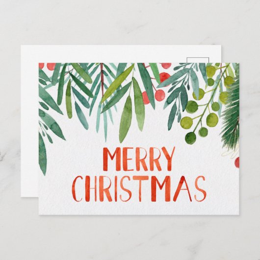 美しい手書き水彩のベリーと枝 ポストカード (正面/裏面)