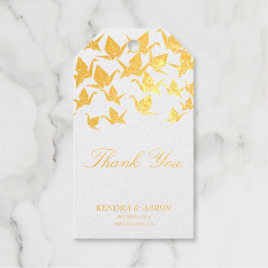 美しい折り紙紙クレーンありがとう ギフトタグ (正面)