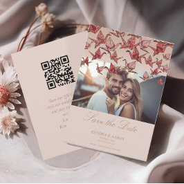 美しい折り紙紙クレーンフォトQRコード セーブザデート