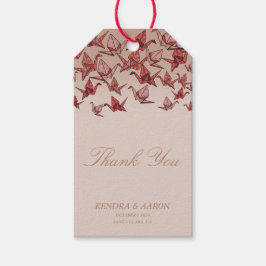 美しい折り紙紙クレーンレッドありがとう ギフトタグ