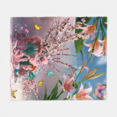 美しい抽象的な花のフラワー #3 フリースブランケット (正面(横))