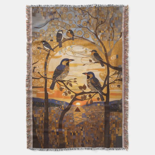 美しい抽象芸術の鳥の日の出の装飾 スローブランケット (正面縦)