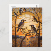 美しい抽象芸術の鳥の日の出の装飾 ポストカード (正面/裏面)