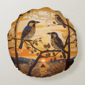 美しい抽象芸術の鳥の日の出の装飾 ラウンドクッション (裏面)
