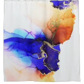 美しい抽象芸術アートインディゴブルーオレンジ シャワーカーテン (正面)